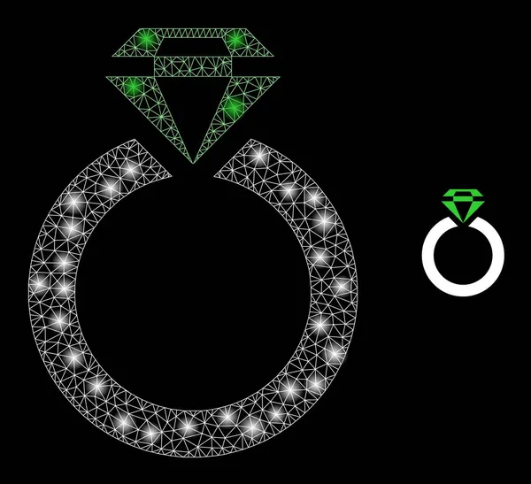 Vector Mesh Web Jewelry Ring met geïllustreerde netwerk fakkels — Stockvector
