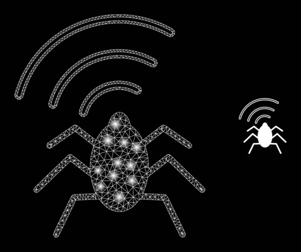 Bug de radio Web à maille vectorielle avec taches de carcasse lumineuses — Image vectorielle