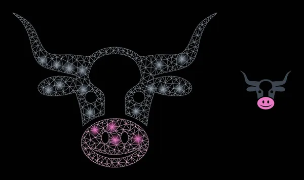 Tête de vache à mailles vectorielles avec étoiles à constellation brillante — Image vectorielle