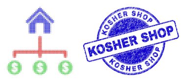 Bank Dollar Links in half-tone Dot Style with Blue Grunge Kosher Shop Watermark