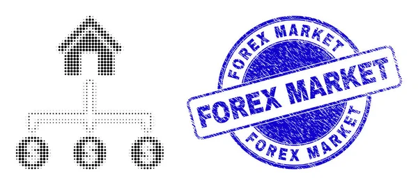 Ligações do dólar do banco em meio tom Dot estilo com azul angústia Forex mercado selo selo — Vetor de Stock