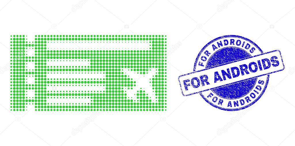 Airticket in Halftone Dot Style with Blue Scratched For Androids Stamp
