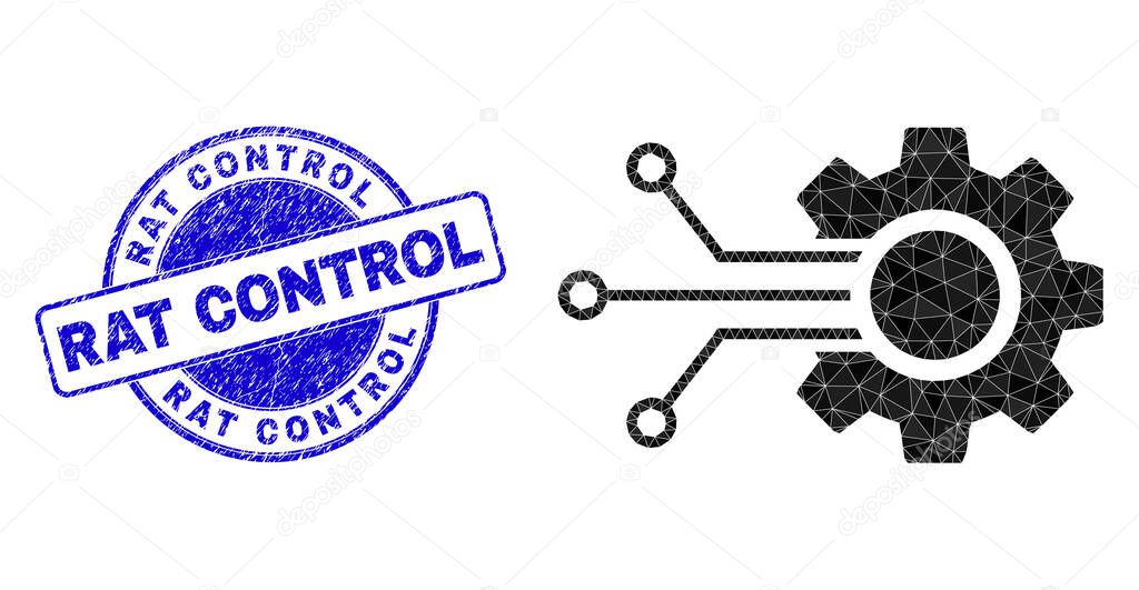 Scratched Rat Control Round Stamp Seal and Smart Gear Connection Low-Poly Icon