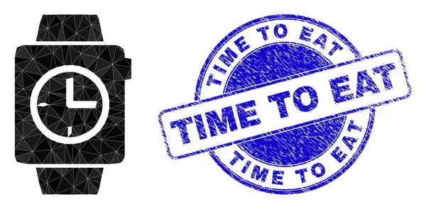 Rubber Time to Eat Round Badge und Uhren Low-Poly-Icon — Stockvektor