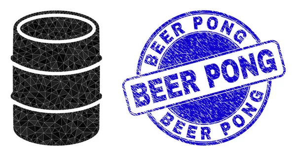 Carimbo redondo do Pong da cerveja do esforço e Ícone poligonal do barril — Vetor de Stock
