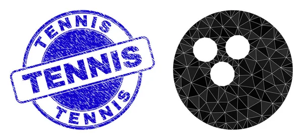 Grunge Tenis kolo razítko a bowling míč Low-Poly ikona — Stockový vektor