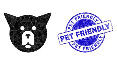 Grunge Pet Dost Canlısı Yuvarlak Damga ve Köpek Kafası Çokgen Simgesi