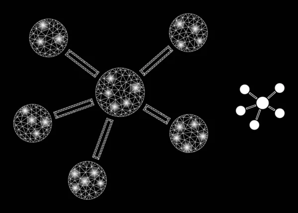 Vector Mesh Net Relations with Light Constellation Spots — Stock Vector