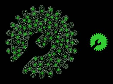 Vektör Ağ Ayarları Parlak Kablo Çerçeve Noktaları ile Gear