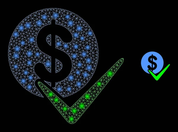 Vector Mesh Net Geldige Dollar Coin met Glitter Netwerk stippen — Stockvector