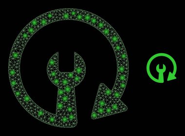 Vektör Ağ Güncelleme Aracı Parlak Kablo Çerçeve Benekleri ile Onarım Anahtarı