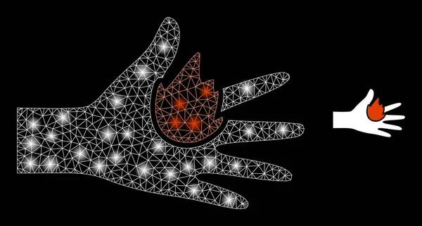 Main de brûlure de filet de maille vectorielle avec des étoiles de constellation de lumière — Image vectorielle