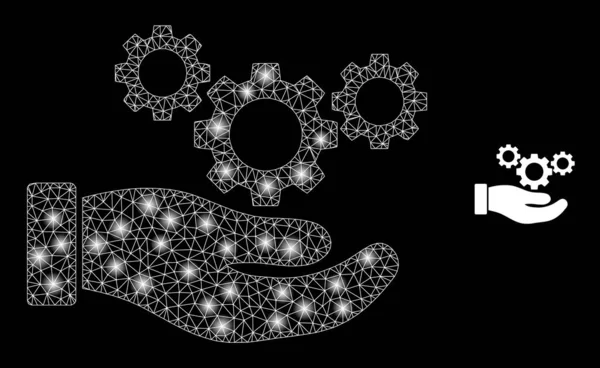 Main de service de rouages Web de maille vectorielle avec des étoiles de constellation de lumière — Image vectorielle