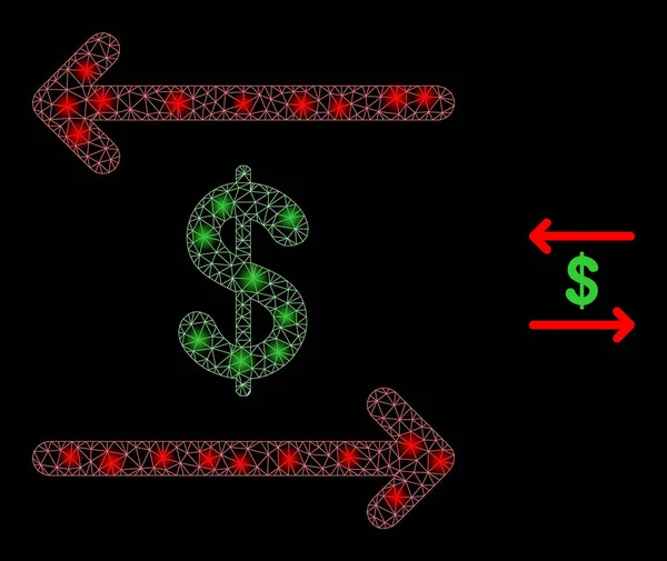 Vector Mesh Net Dollar Exchange Arrows with Light Wire Frame Spots — Stock Vector