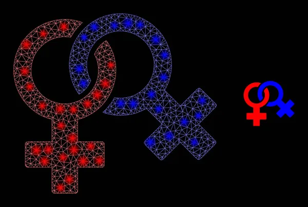 Vector Mesh Web Lesbian Symbol with Bright Constellation Dots — стоковий вектор