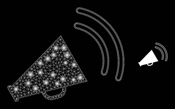 Maille vectorielle Web Megaphone Sound avec des étoiles de cadre en fil brillant — Image vectorielle