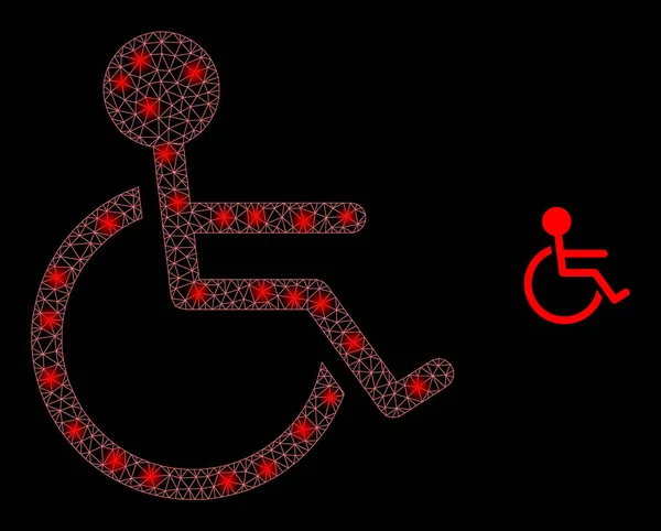 Personne en fauteuil roulant de filet de maille vectorielle avec des éclairs de carcasse de paillettes — Image vectorielle