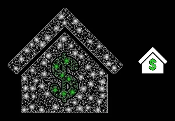 Vector Mesh Net Rent House with Bright Constellation Dots — Stock vektor