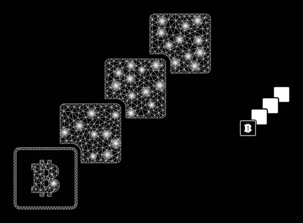 Maille vectorielle Web Bitcoin Blockchain avec éclairs de constellation magique — Image vectorielle