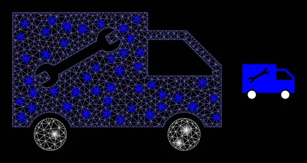 Vector Mesh Web Service Van with Glitter Carcass Flashes — 图库矢量图片