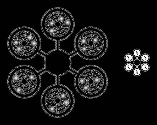 Vector Mesh Net Hexacopter met Sterren van de Lichtconstellatie — Stockvector