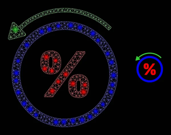 Porcentaje web de malla vectorial con estrellas de red brillantes — Vector de stock