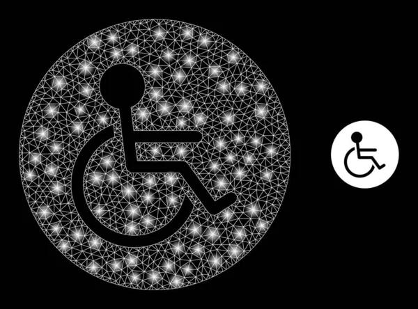 Personne en fauteuil roulant de filet de maille vectorielle avec des éclairs de constellation illustrés — Image vectorielle