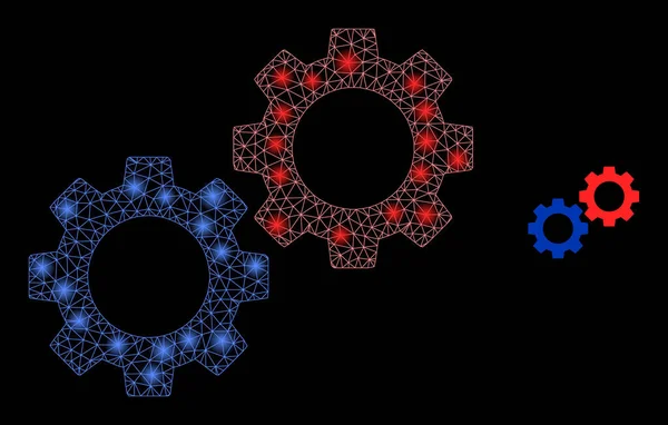 Vektor Mesh Web Gears med glänsande konstellation stjärnor — Stock vektor