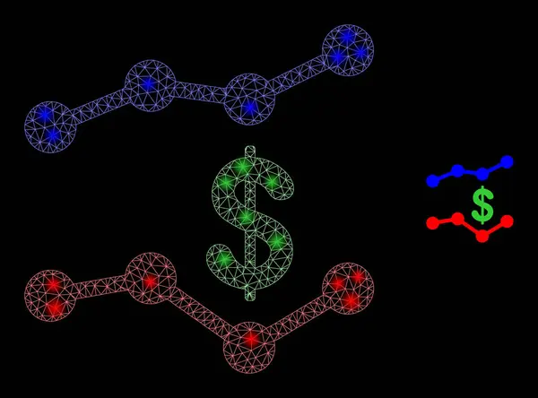 Gráficos de tendencia del dólar neto de malla vectorial con destellos de constelación mágica — Vector de stock