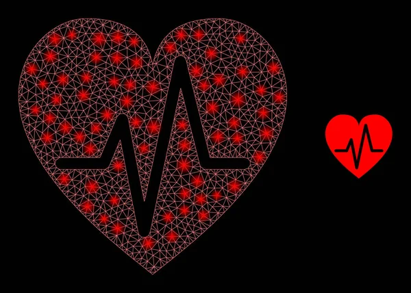 Vector Mesh Web Heart Pulse with Illumitation Constellation Dots — стоковий вектор