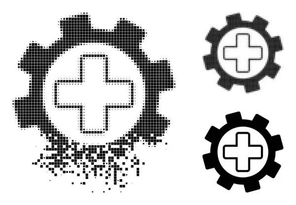 Pixel danneggiati con pittogramma delle impostazioni mediche mezzitoni — Vettoriale Stock