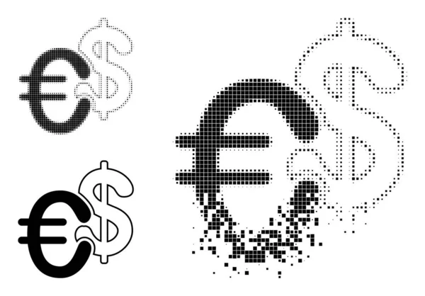 Pixelado triturado con pictograma de moneda de medio tono — Vector de stock