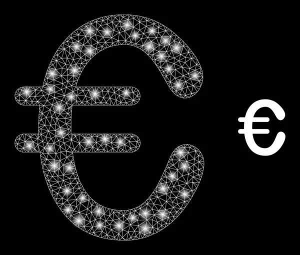 Vector Mesh Net Euro Currency with Shiny Carcass Flashes — 스톡 벡터