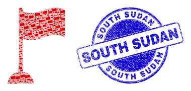 Kauçuk Güney Sudan Rozeti ve Bayrak İşaretleme Özyineleme Kolajı