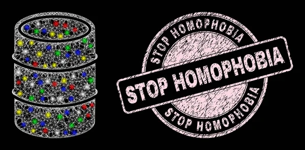Kratzer stoppen Homophobie Siegel und beleuchtete Netzwerk geschlüpft Barrel — Stockvektor