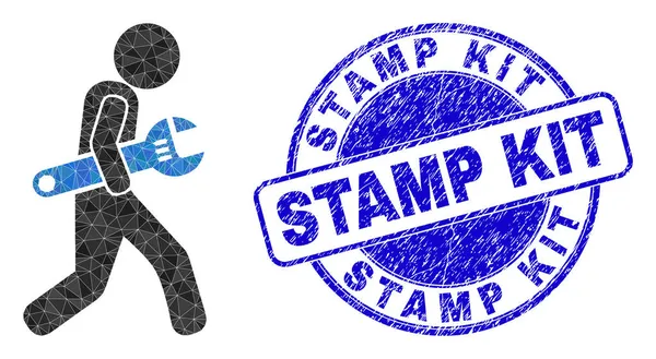 Grunge邮票套折圆形邮票及维修员三角图标 — 图库矢量图片