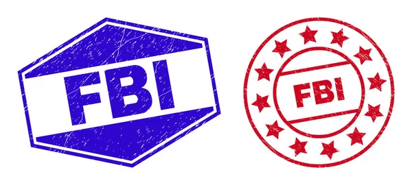 FBI Corroded Stamps em formas de círculo e hexágono —  Vetores de Stock