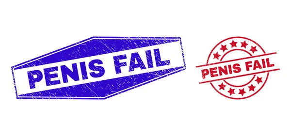 PENIS FAIL Corroded Stamp Seals in Round and Hexagonal Shapes — Vector de stock