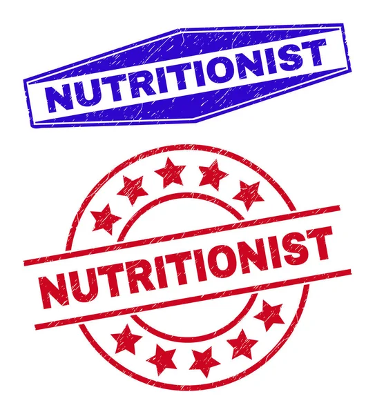 NUTRITIONIST Unclean Badges in Circle and Hexagonal Forms — Stock Vector