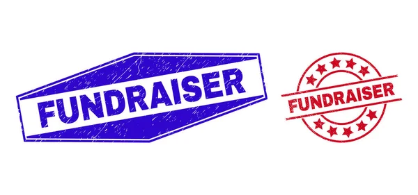 FUNDRAISER Grunge Çember ve Altıgen Formlar halinde Mühürlendi — Stok Vektör