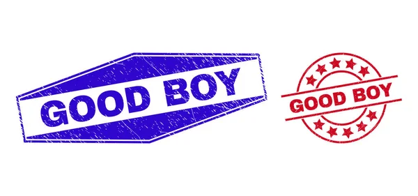 Good Boy Grunge Σήματα σε στρογγυλές και εξαγωνικές μορφές — Διανυσματικό Αρχείο