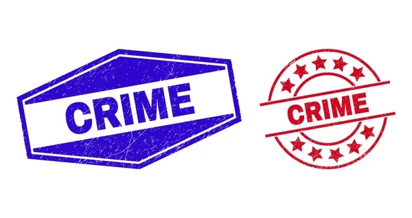 CRIME แสตมป์ยางในรูปแบบกลมและหกเหลี่ยม — ภาพเวกเตอร์สต็อก