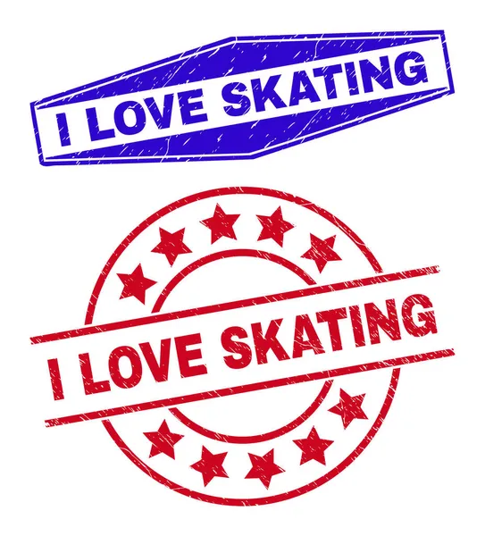 I LOVE SKATING Rubber Stamp Seals in Round and Hexagonal Shapes — Stock Vector