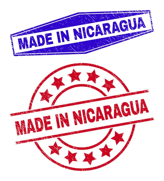 MADE IN NICARAGUA Grunged Watermarks em forma de círculo e hexágono —  Vetores de Stock