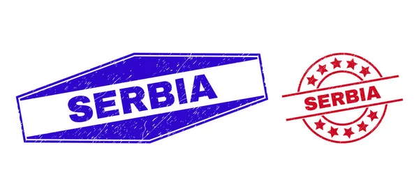 SERBIA Grunge vízjelek kör és hatszögletű formákban — Stock Vector