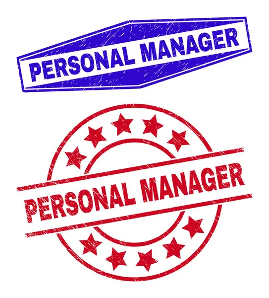 PERSONAL MANAGER Grunged Watermarks in Circle and Hexagonal Forms — Stock Vector