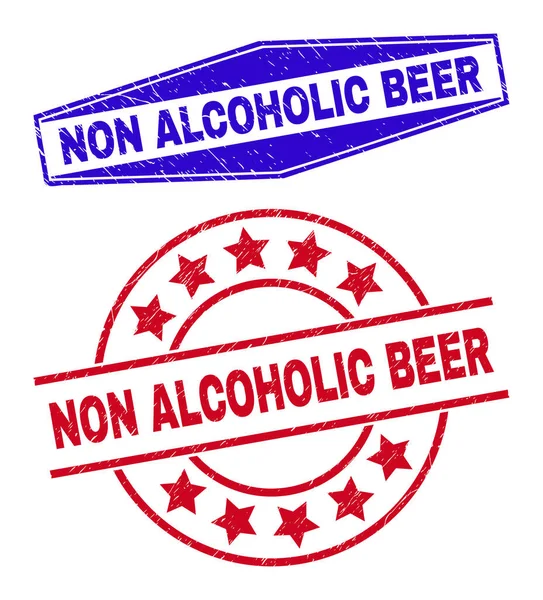 Cerveza NO ALCOHÓLICA Marcas de agua texturizadas en forma circular y hexagonal — Vector de stock