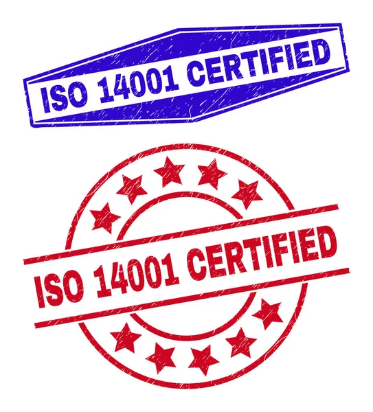 ISO 14001 CERTIFIED Textured Seals in Circle and Hexagon Shapes — Stock Vector