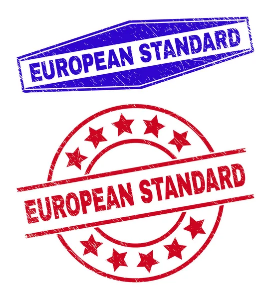 Emblemas de borracha PADRÃO EUROPEIA em formas redondas e hexagonais — Vetor de Stock