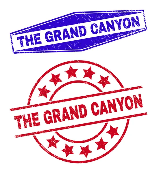 LOS Sellos Grunge GRAND CANYON en formas redondas y hexagonales — Vector de stock